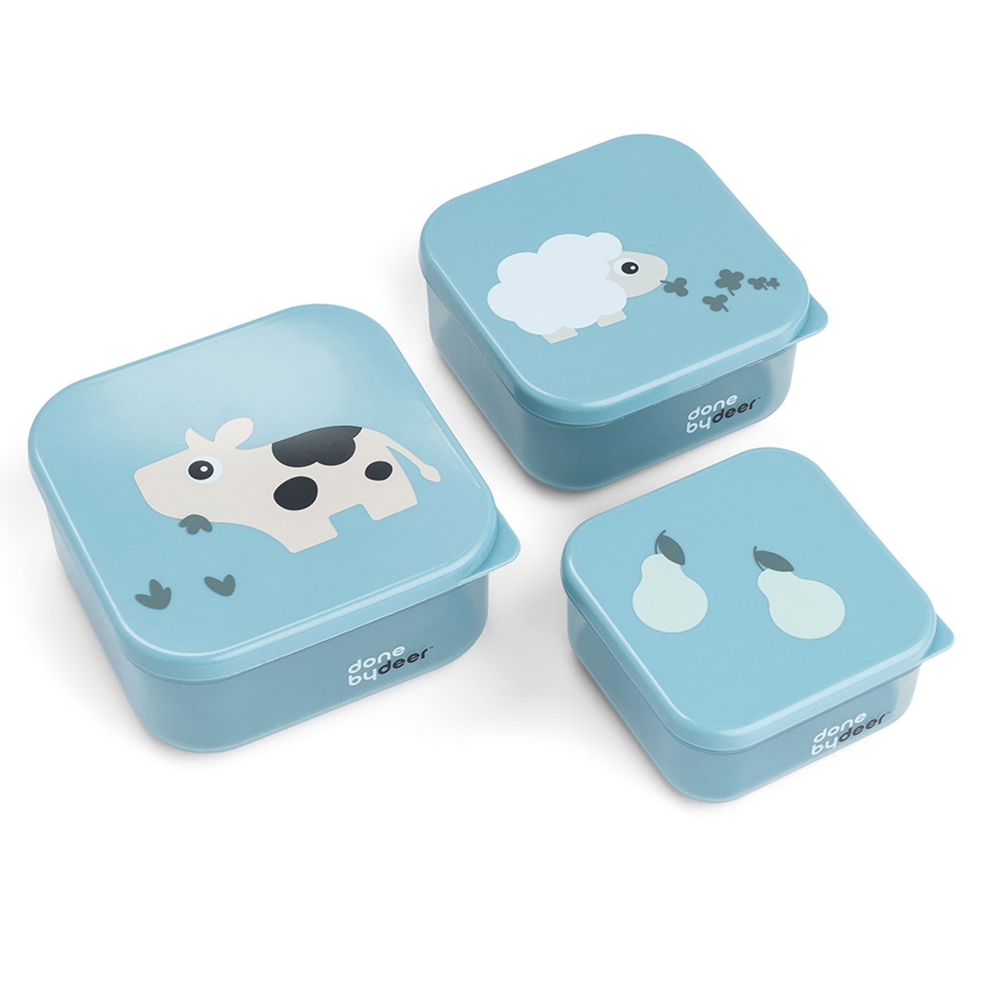 Done By Deer snackbox-set 3 st. - Tiny Farm - Blå