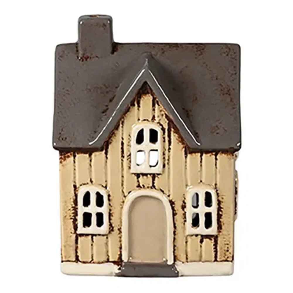 Keramikhus Gul/grått för värmeljus 14 cm
