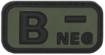 MFH Patch PVC Blodgrupp - Svart & Olivgrön (Blodgrupp: B Neg)