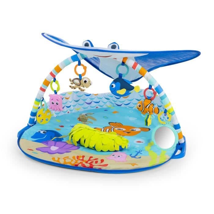 DISNEY BABY Evolutionär lekmatta för babyn - Nemo - Båge med sensoriska och musikaliska leksaker. Ljusgirlang. Spegel