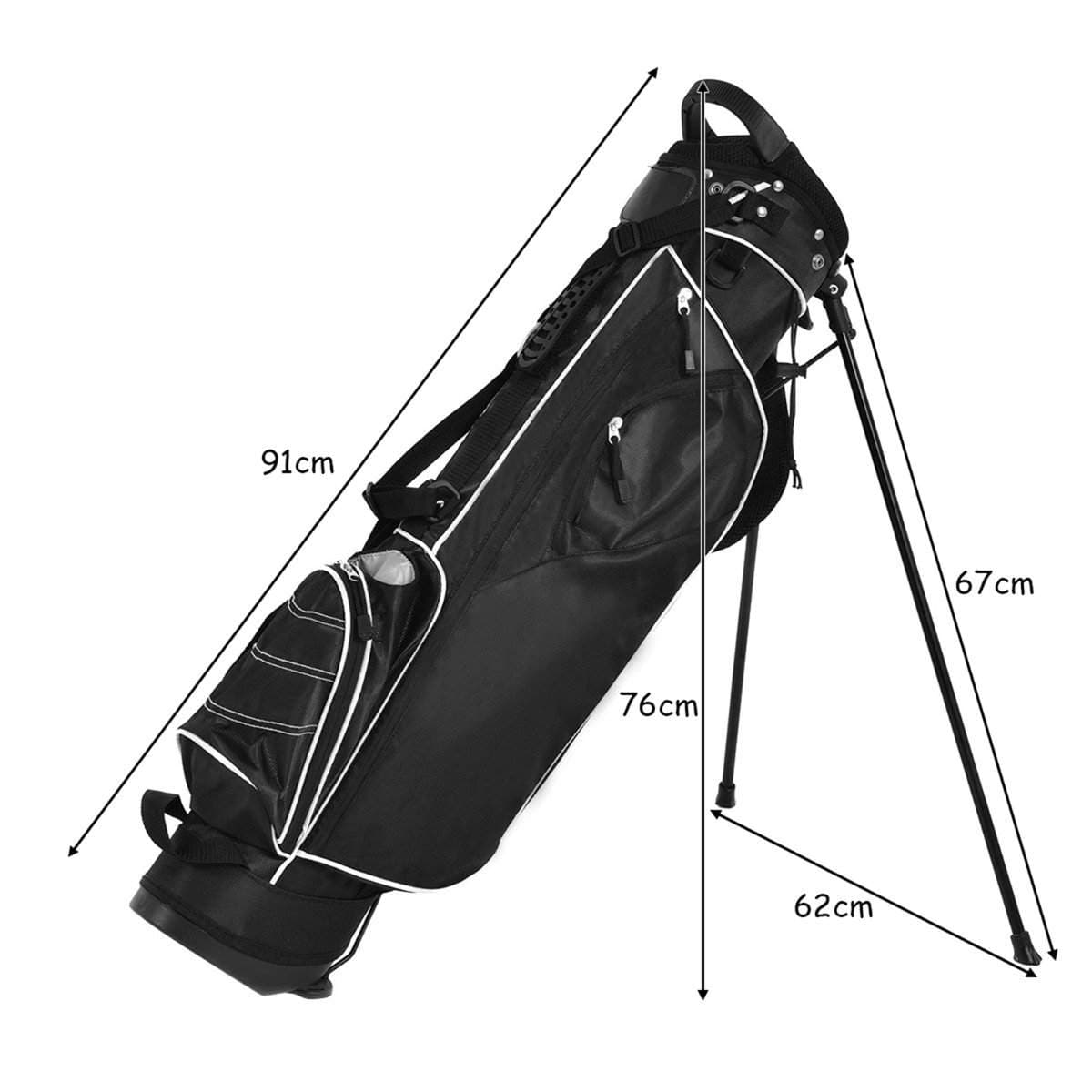 Golfbag 9 tums golfbag pennväska professionell resväska stativväska med huvudsektion och bärrem-svart