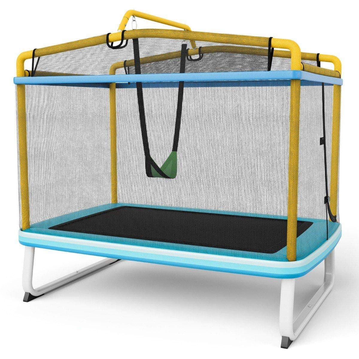 Rektangulär 3-i-1 studsmatta för barn 190 x 124 cm Fritidsstudsmatta med nät Blå + Gul