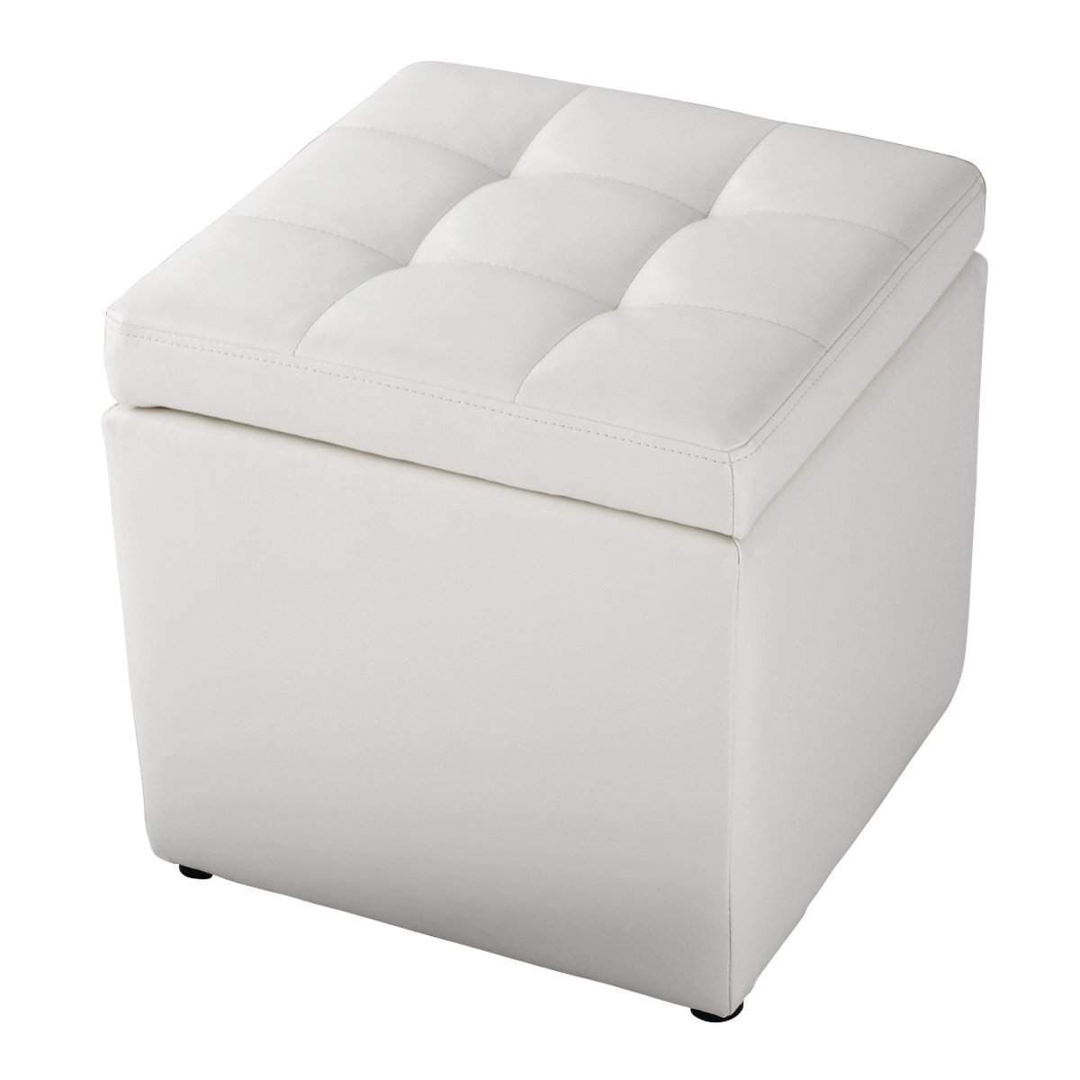 Pall i konstläder med förvaringsutrymme, 300 kg lastkapacitet, stoppad sits, vit läderpall 40 x 40 x 40 cm