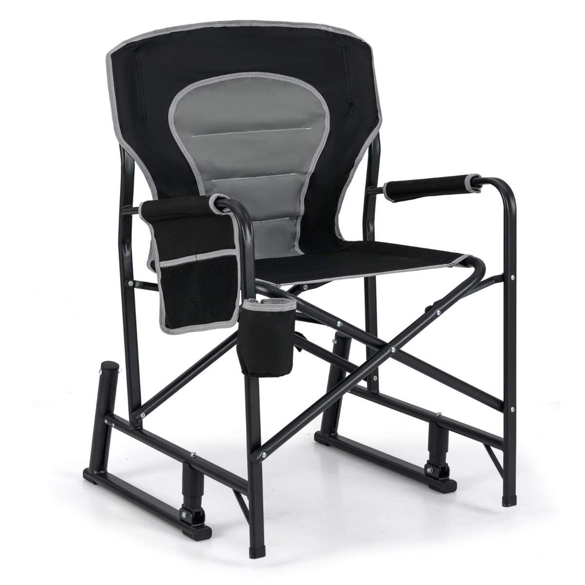 Hopfällbar campingstol med gungfunktion & mugghållare & sidoficka fiskestol
