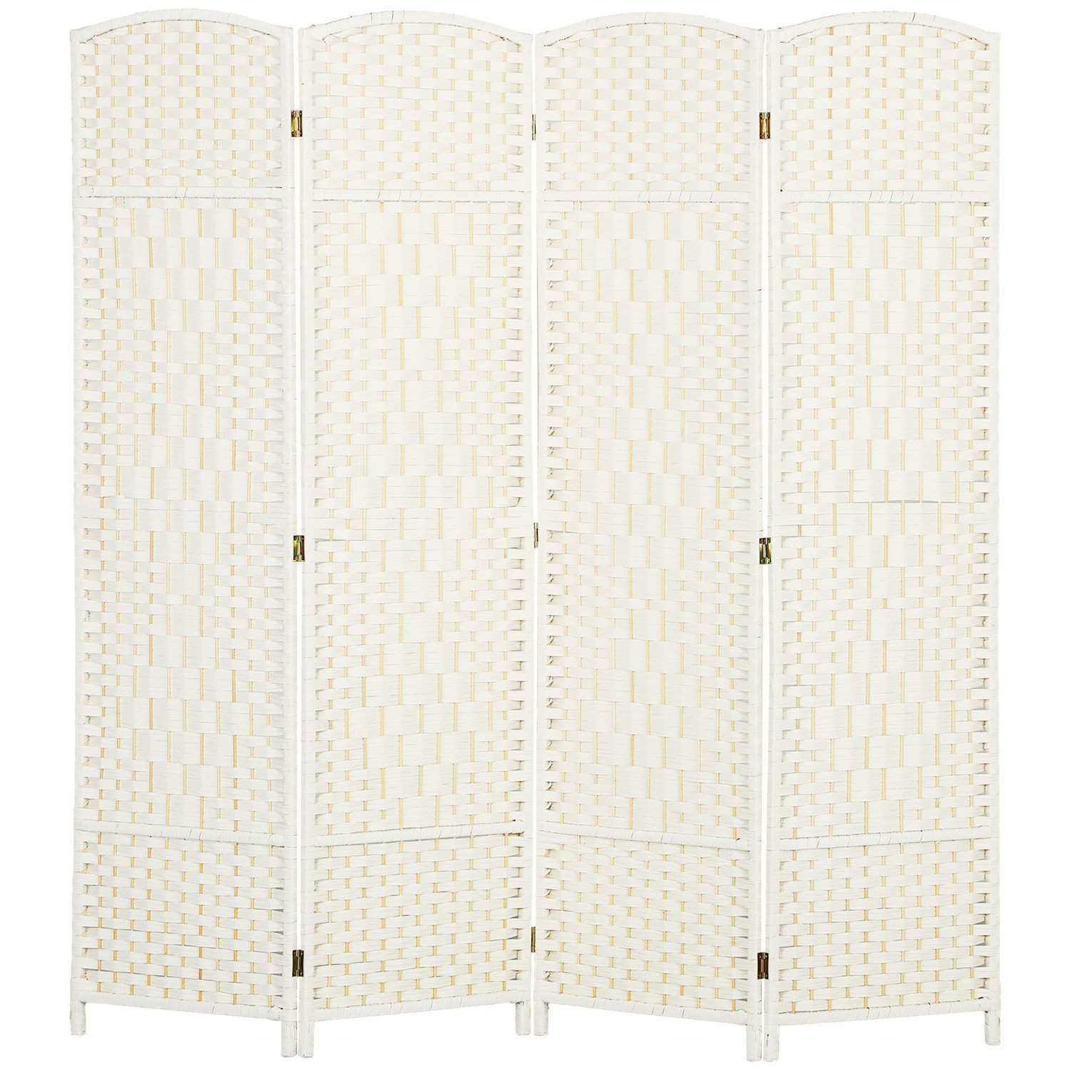 4-panels fällbar rumsavdelare – vit vävd design, furu