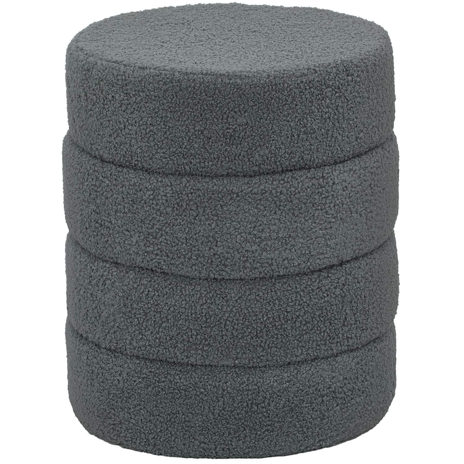 Rund ottomansk pall, mörkgrå teddyfleece, 120 kg kapacitet