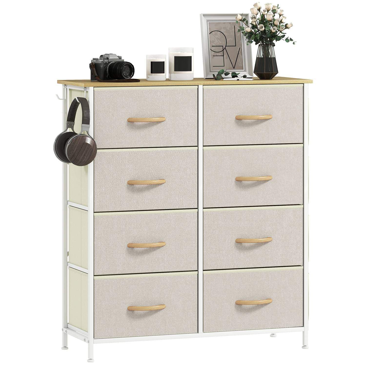 Sovrumsbyrå med 8 tyglådor, Stålstomme, Beige