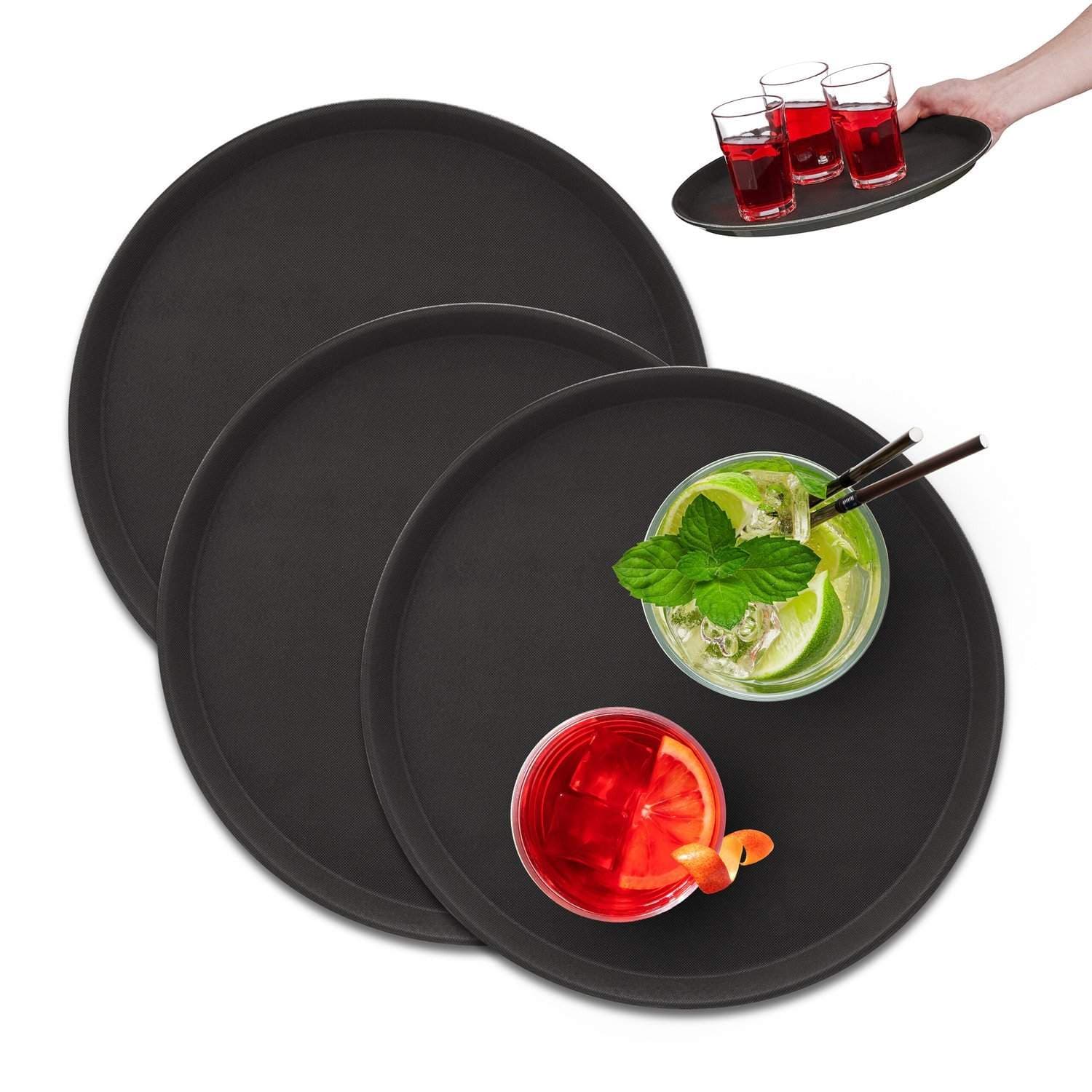 Runda serveringsbrickor – Halkfri, Ø35 cm, 3 st
