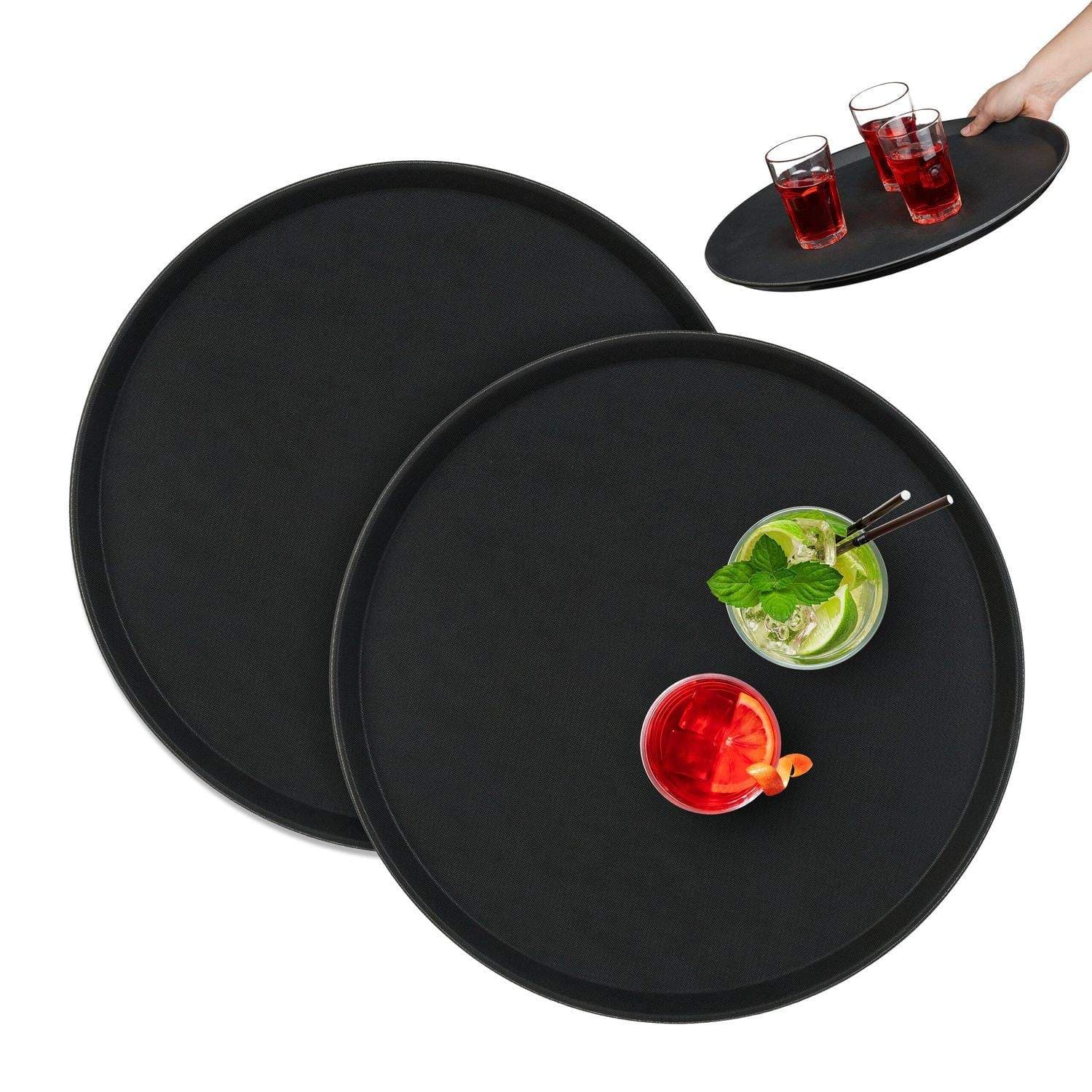 Stora svarta runda serveringsbrickor – Set om 2, Ø45cm