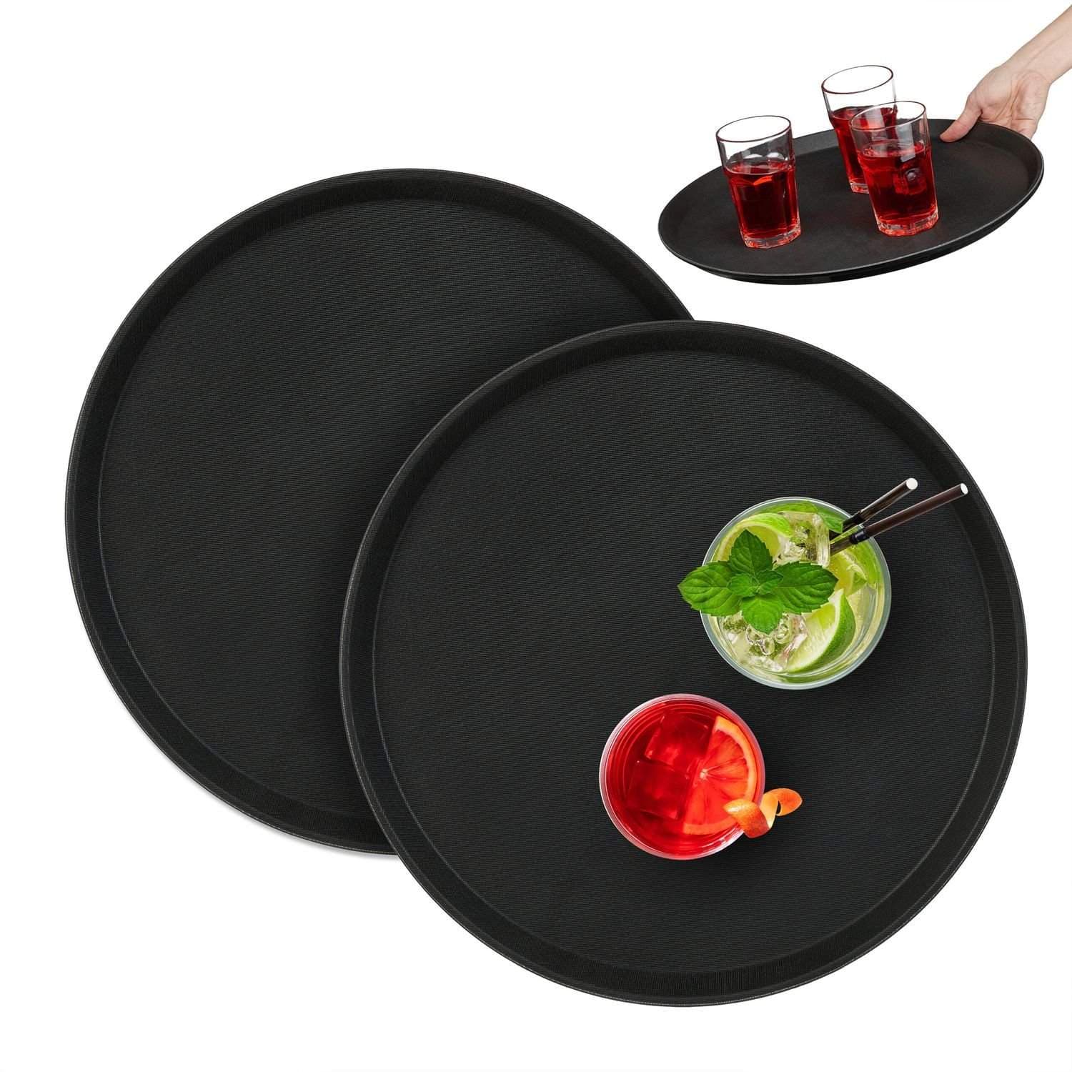 Stora svarta runda serveringsbrickor – Set om 2, Ø40cm