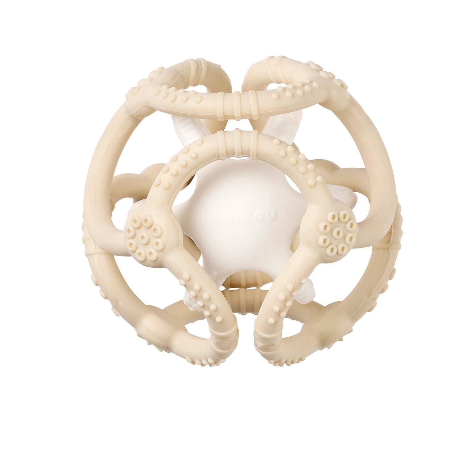 Silikonbitring och skallra Set med 2 bollar, beige och vit