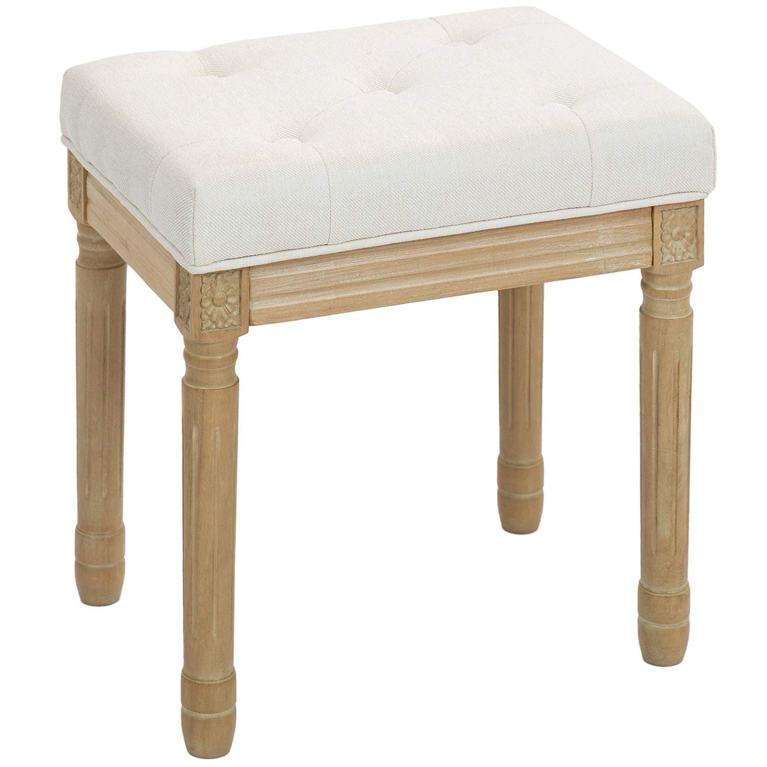 Linnefotpall med stoppad sits, träben, beige, 42x32x46,5 cm