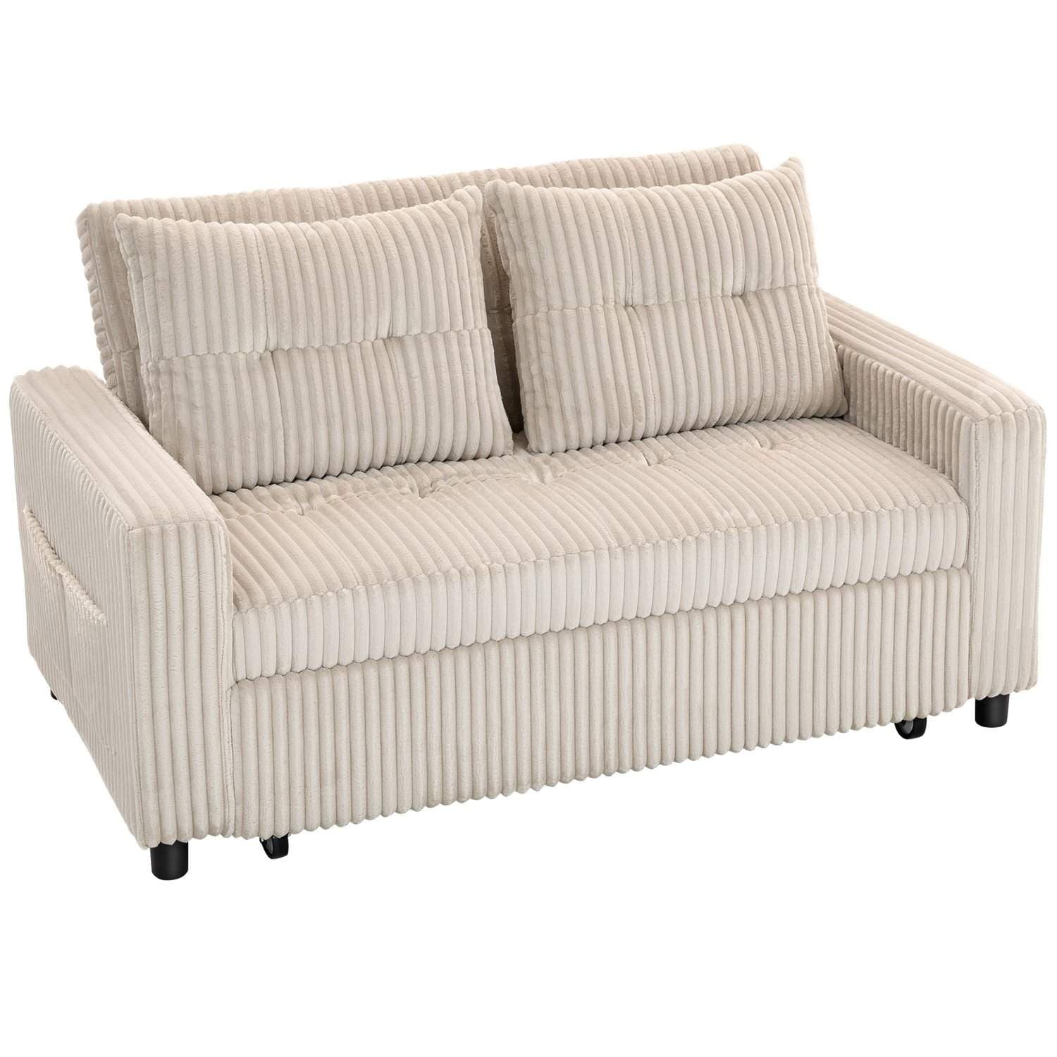 Konvertibel 2-sits bäddsoffa, manchestertyg, krämvit