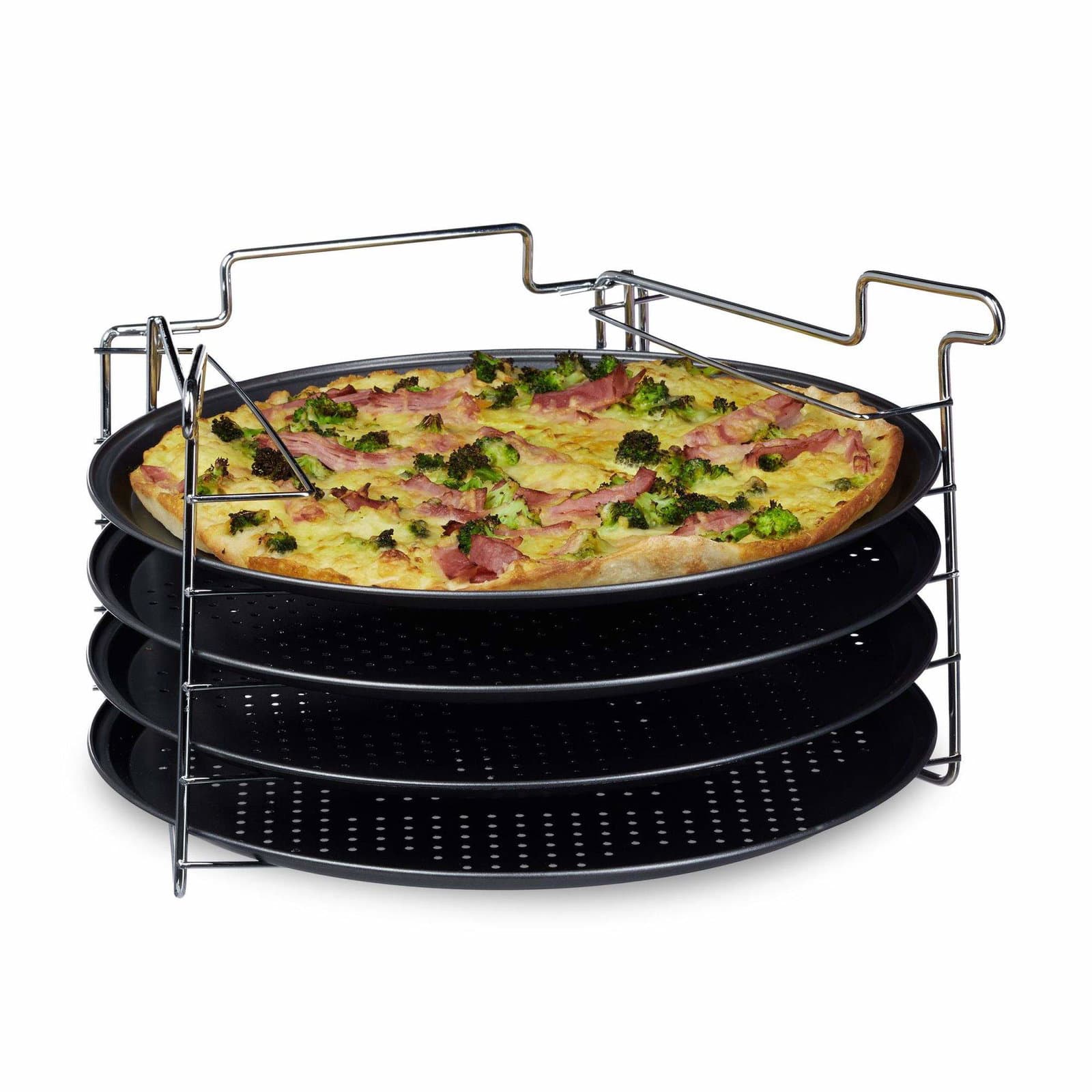 Pizzaplåt set om 4 med ställning