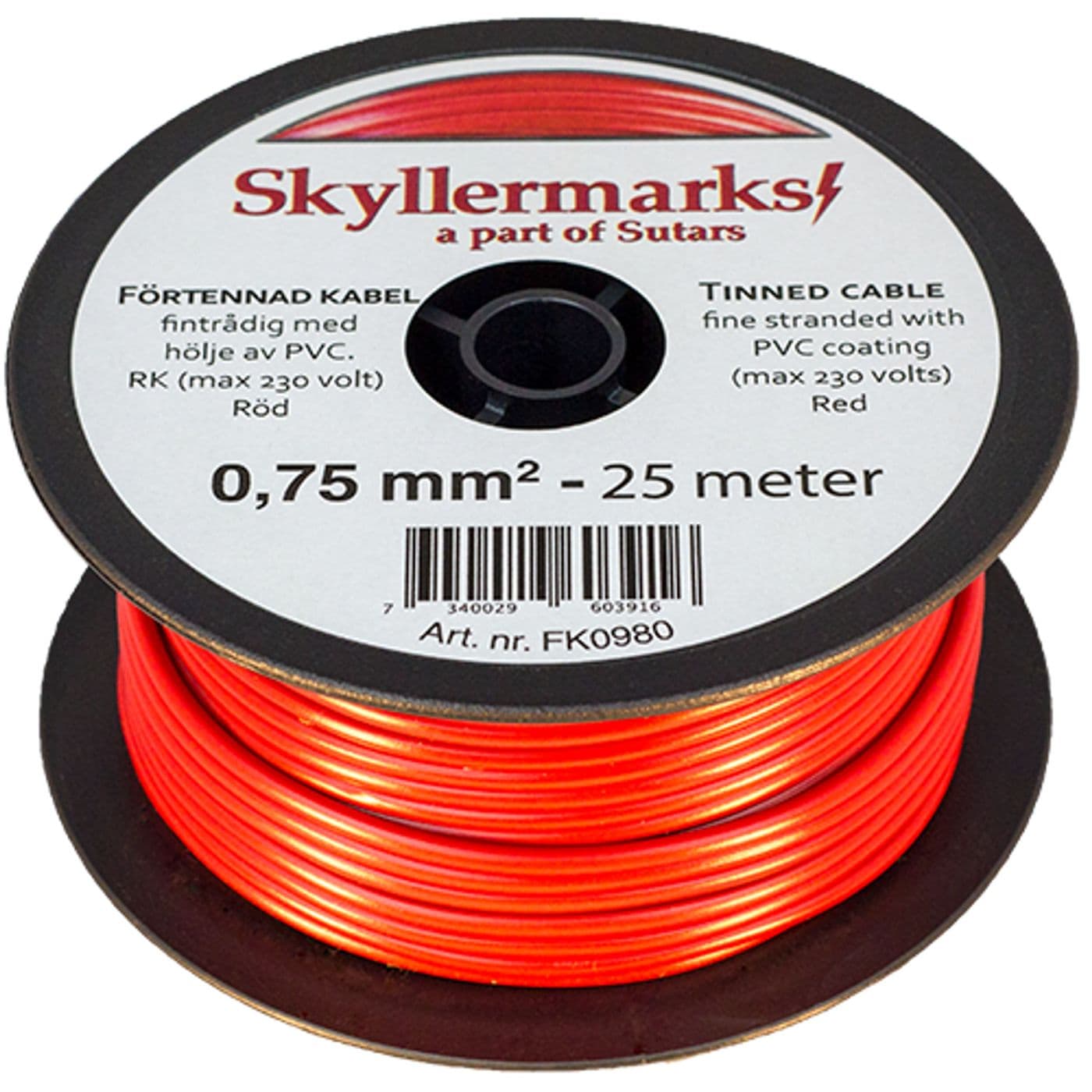 Minirulle Förtent Röd 0,75 mm² 25m