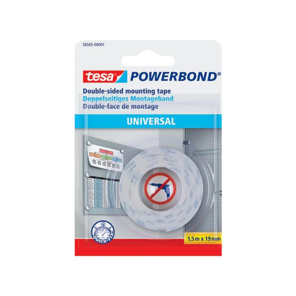 Tesa Powerbond dubbelhäftande tejp 1,5mx19mm