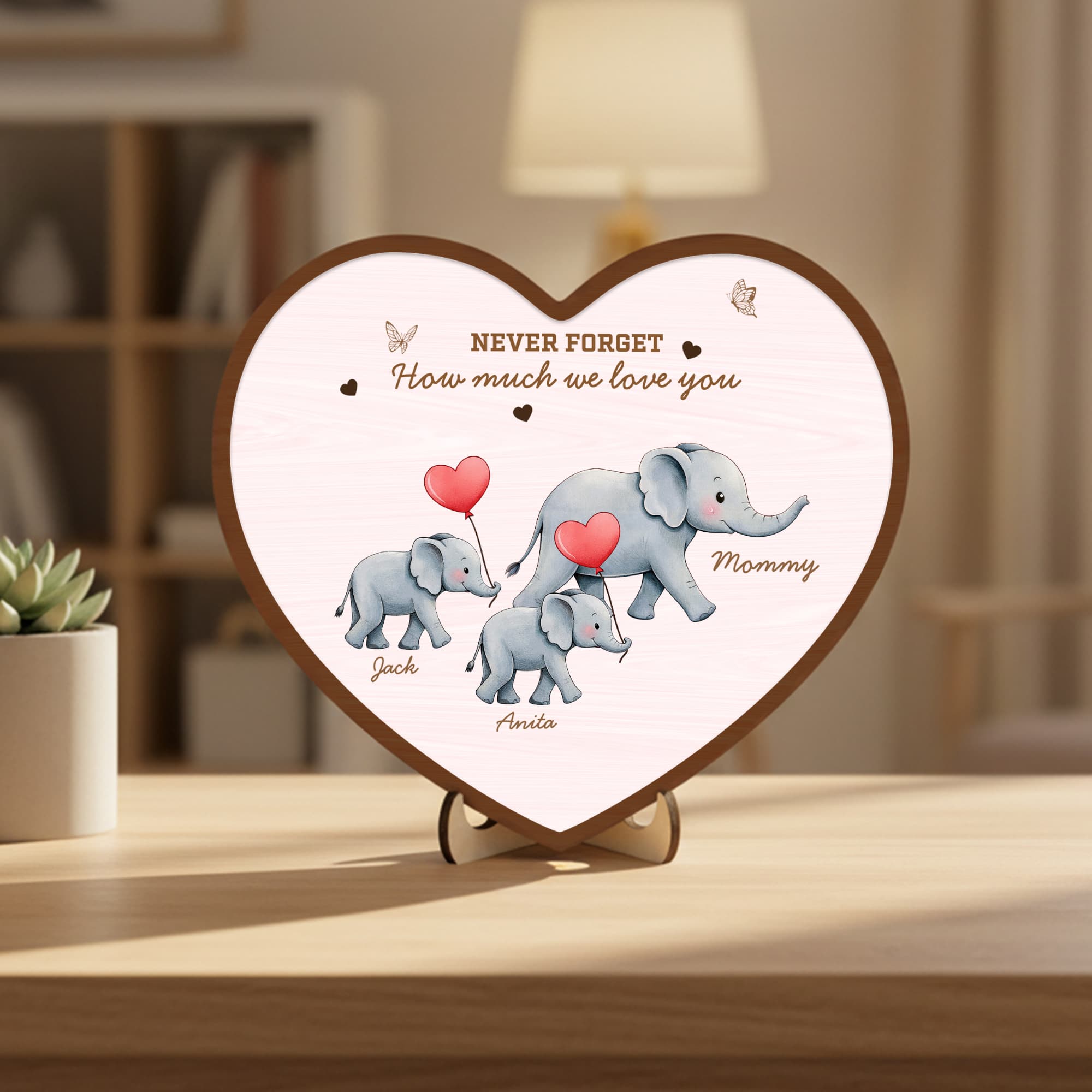 Personlig Glöm aldrig hur mycket vi älskar dig Elefanthjärta Trädekoration med namn Mors dag Födelsedagspresent till mamma mormor