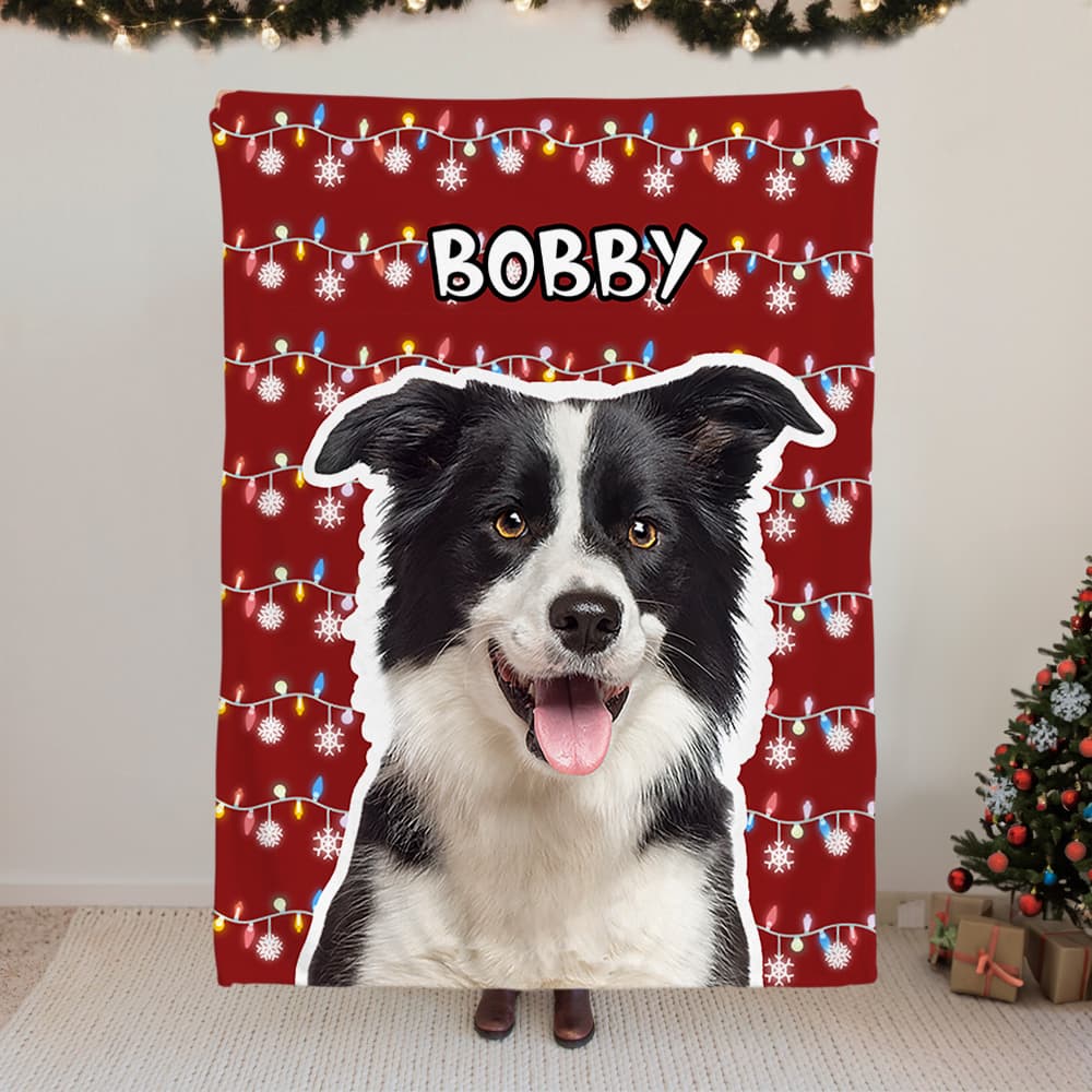 Personlig snöflinga färgade julbelysning Hund katt foto kasta filt med namn heminredning födelsedag julklapp för husdjursägare