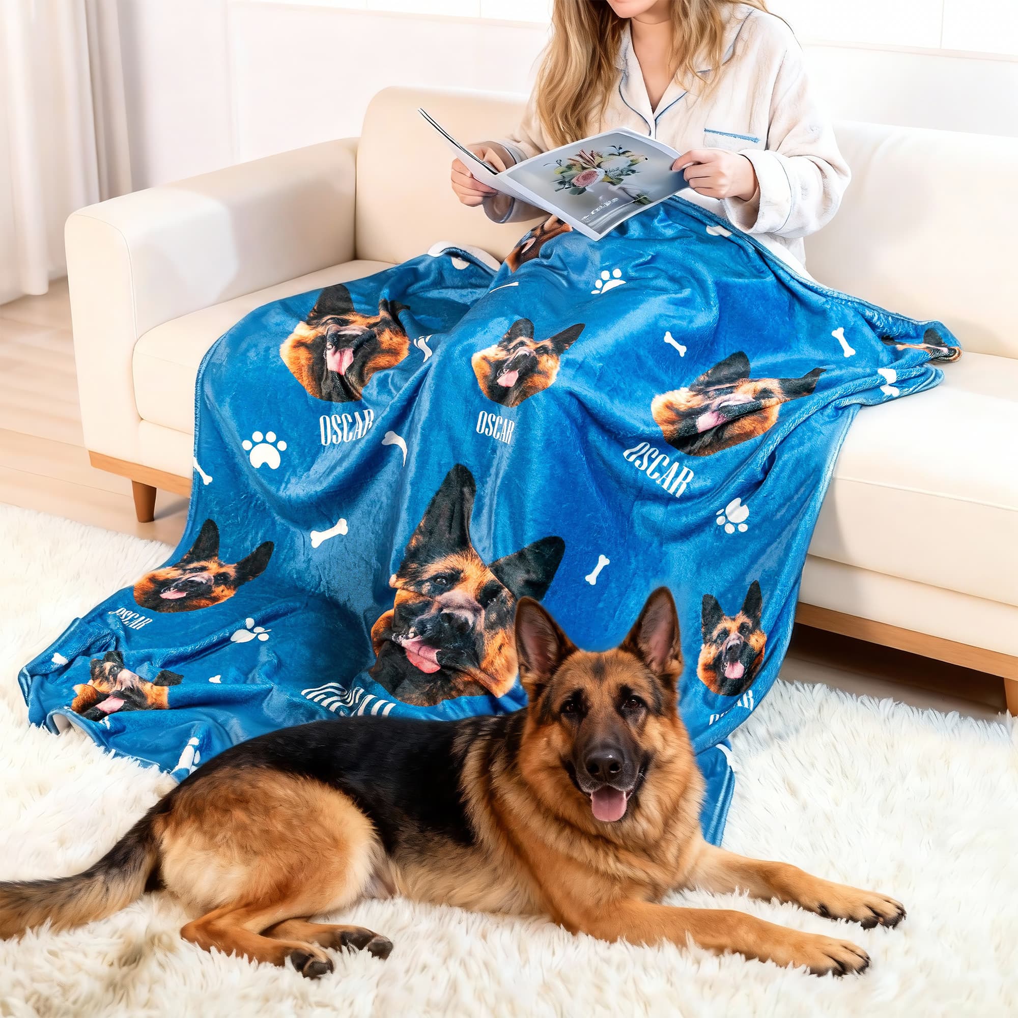 Personlig Paw Bone Pet Head Photo Flanellfilt med namn Födelsedag Julklapp för husdjursälskare