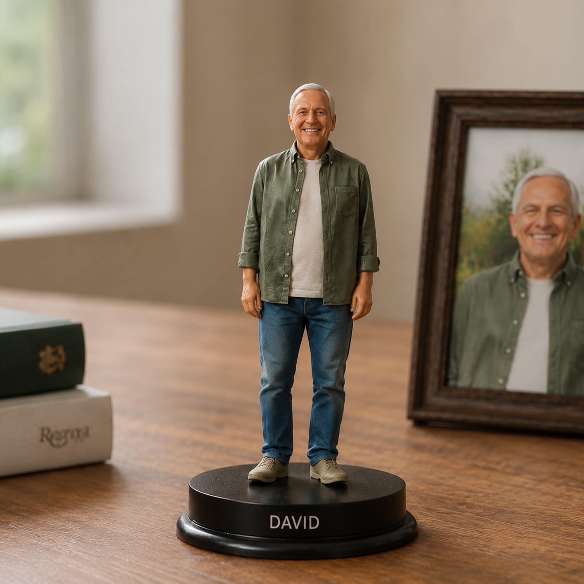 Personligt kreativt foto till 3D-figur Statyprydnad med bas och namn Heminredning i kärleksfullt minne Sympatigåva för familjevän husdjursälskare