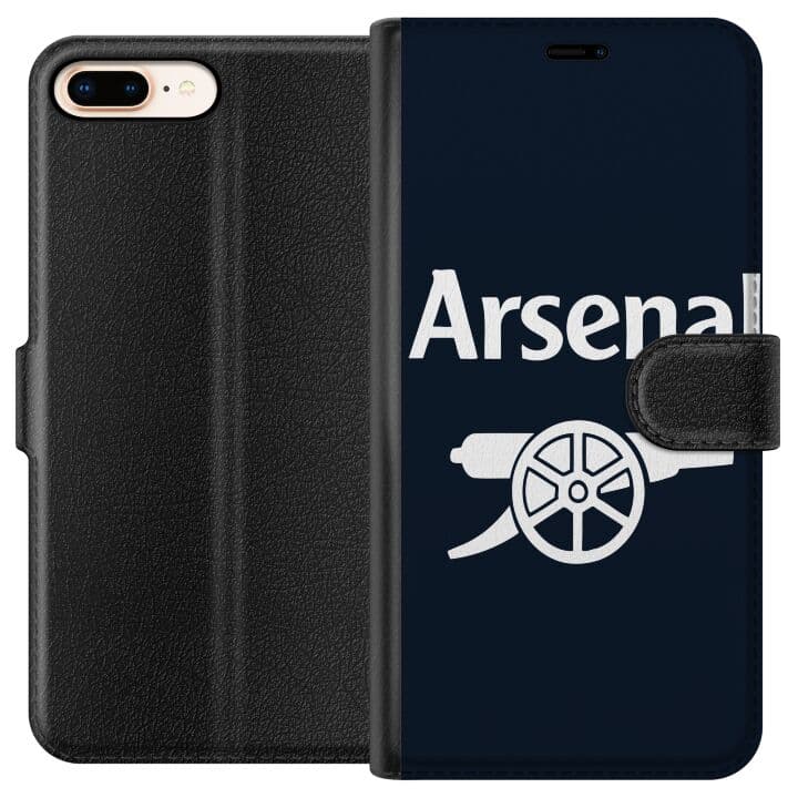 Kompatibelt Plånboksfodral till Apple iPhone 8 Plus Arsenal logga i mörkblått vitt klassiskt fotbollsmotiv för Premier League fans