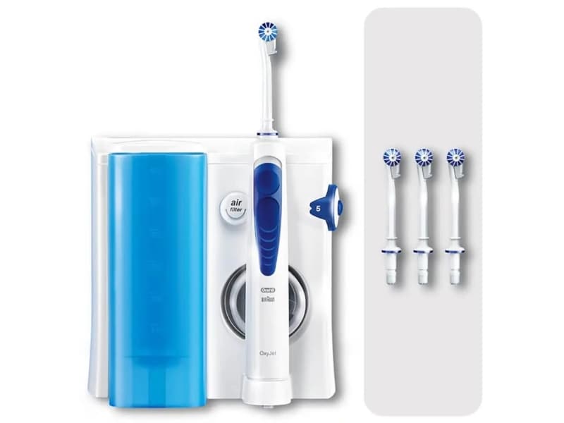 Oral-B Oxyjet roterande vibrerande eltandborste för vuxna med mun-dusch vit Bluetooth