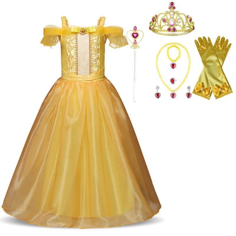 Princess Belle klänning Skönheten & odjuret + 7 extra tillbehör