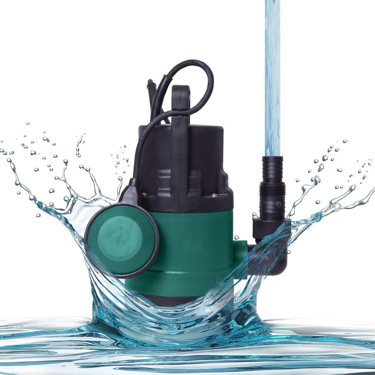 VONROC Dränkbar Pump 300W för Rent och Smutsigt Vatten – 6500L/H, Max Djup 7m, Flottör, 5mm Smutspartiklar