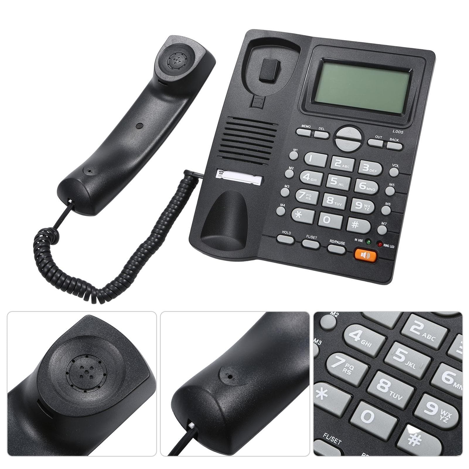 Stationär sladdtelefon Fast telefon med nummerpresentation LCD-skärm justerbar svart
