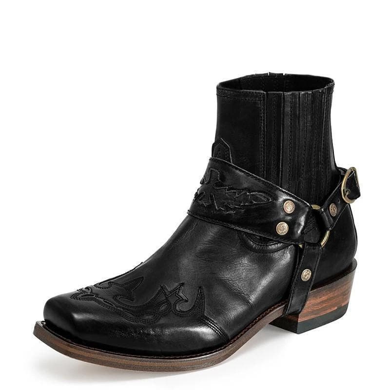 Nya retro bälte fyrkantig klack höst och vinter denim herr lågskaftade stövlar cm svart