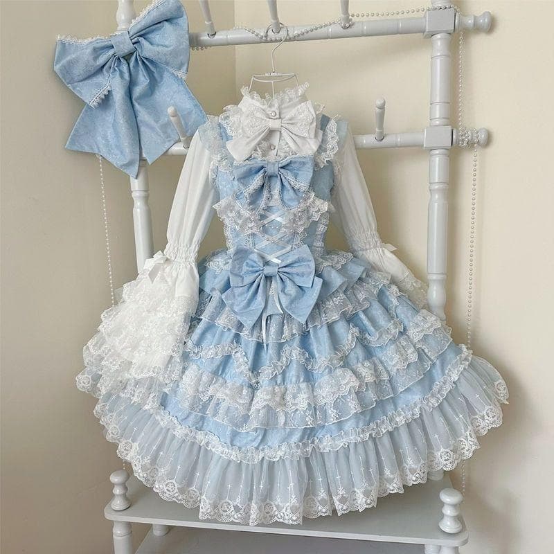 Japansk Gotisk Loli Klänning Dam Kawaii Rosett Björn Spetsklänning Långärmad Prinsessklänning Halloweenkostym Gåva För Flickor cm