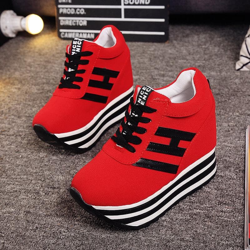 Damsneakers Mode Sportskor Löparskor Vandringsskor Tjockbottnade Plattformsskor cm vit
