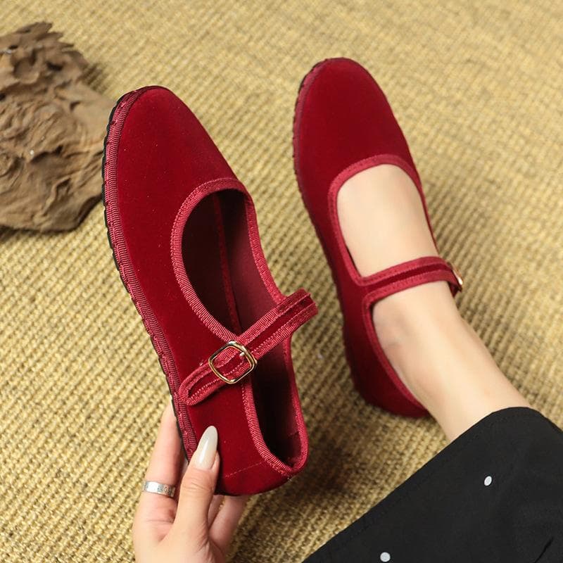 Damskor Mary Jane Casual Streetwear Ballerinaskor Pumps Kvinnliga Enfärgade Röda Tygskor cm violett