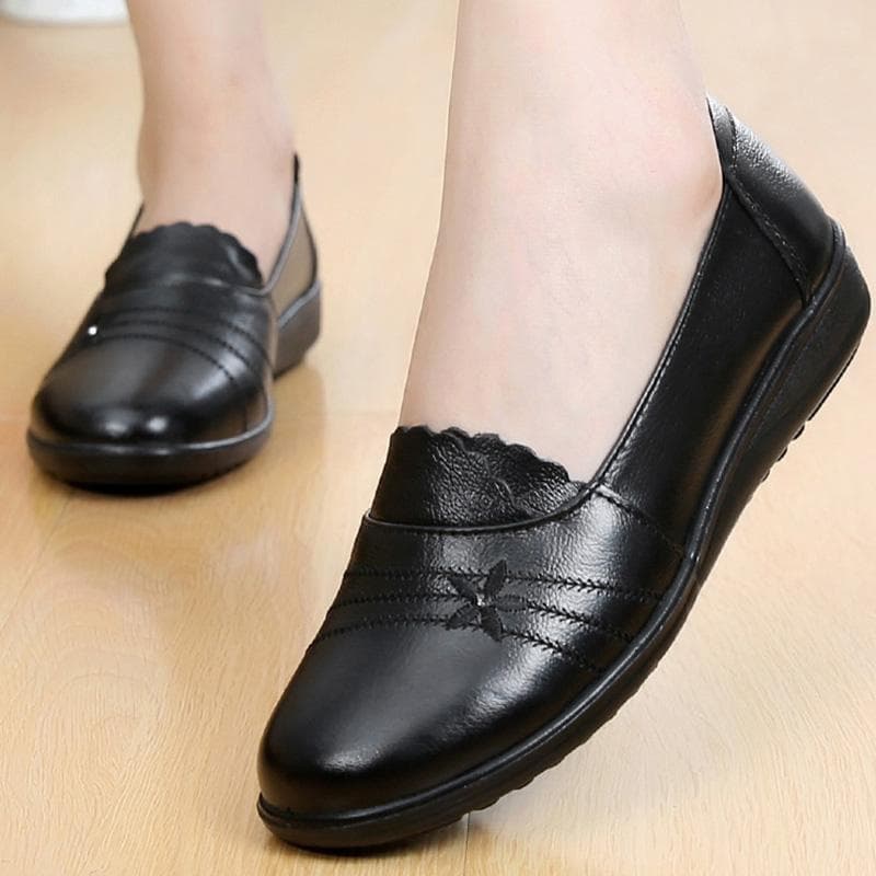 Mamma Skor Äkta Läder Ballerinaskor Halkfria Vuxna Läderskor Kvinnor Loafers Stor Storlek 10 Ballerinaskor Kvinnor scarpe donna cm svart