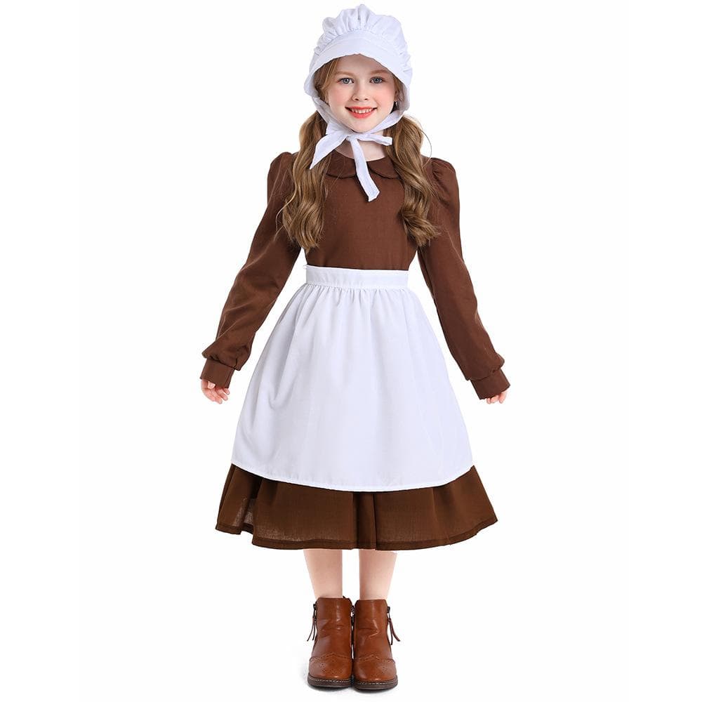 Barn Flickor Barnens Dag Piga Klänning Förkläde Hatt Set Cosplay Kostym Scenframträdande Pastoral Gård Frence Lolita Klä Upp Halloween Outfit cm