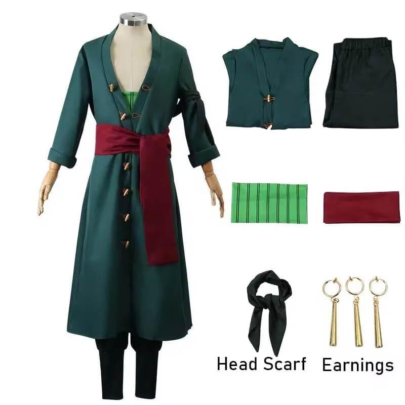 Roronoas Cosplay Kostym Anime Kimono Robe Zoro mantel Uniform Halloween-outfits med örhängen för Comic Con cm