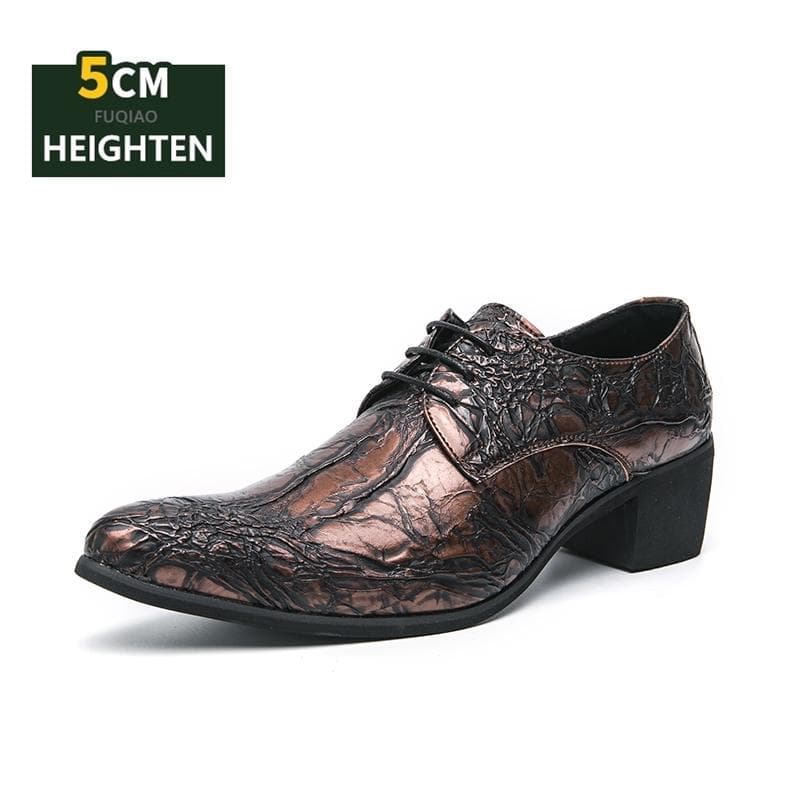Mode Vintage brons Herrars Formella Skor Bekväma Höga Klackar Klänningsskor Man Spetsig Tå Fest Läderskor För Män chaussure homme cm