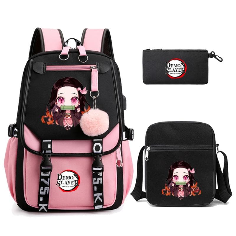 3st/set Demon Slayer Kamado Nezuko Ryggsäckar för flickor Anime Skolväska Tonåring Student Canvas Laptop Ryggsäck Dam Ryggsäck