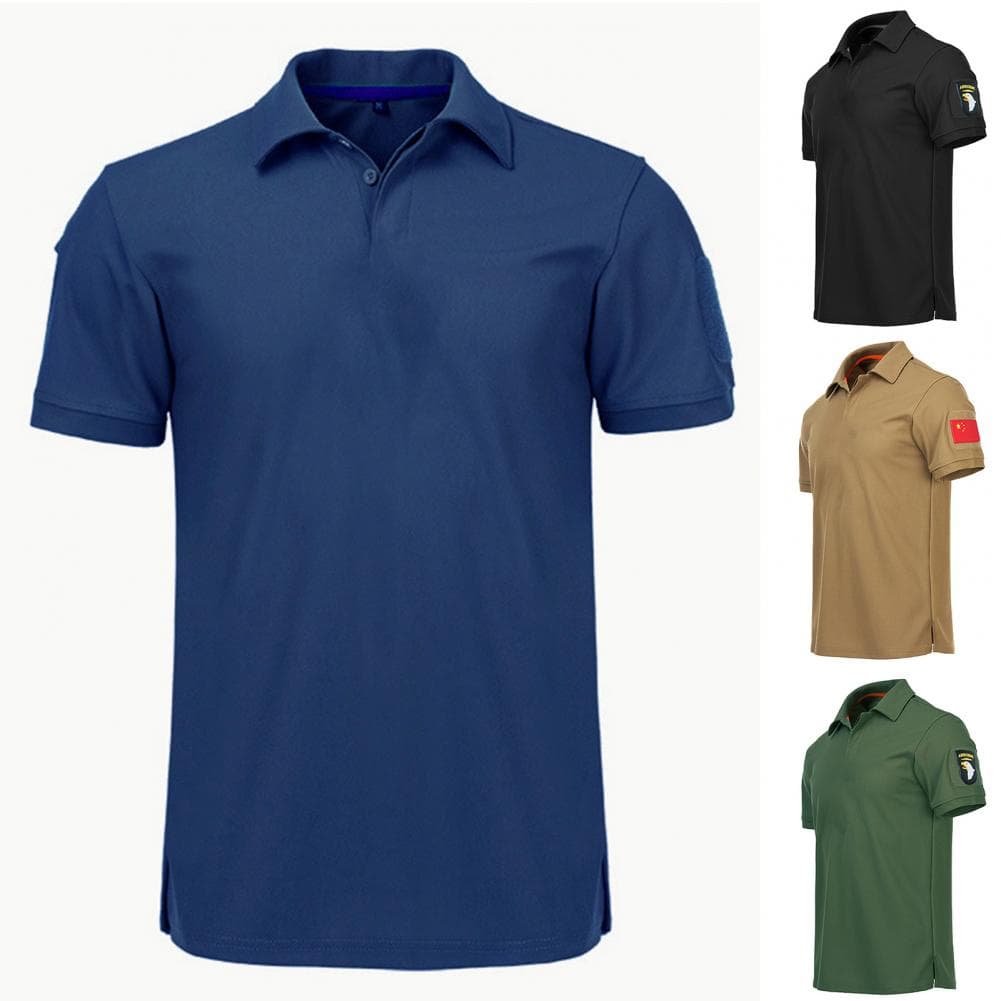 Herr Militär T-shirt Slag Kortärmad Enfärgad Knappar Snabbtorkande Topp Utomhussporter Vandring Träning Taktisk T-shirt Herrkläder cm grå