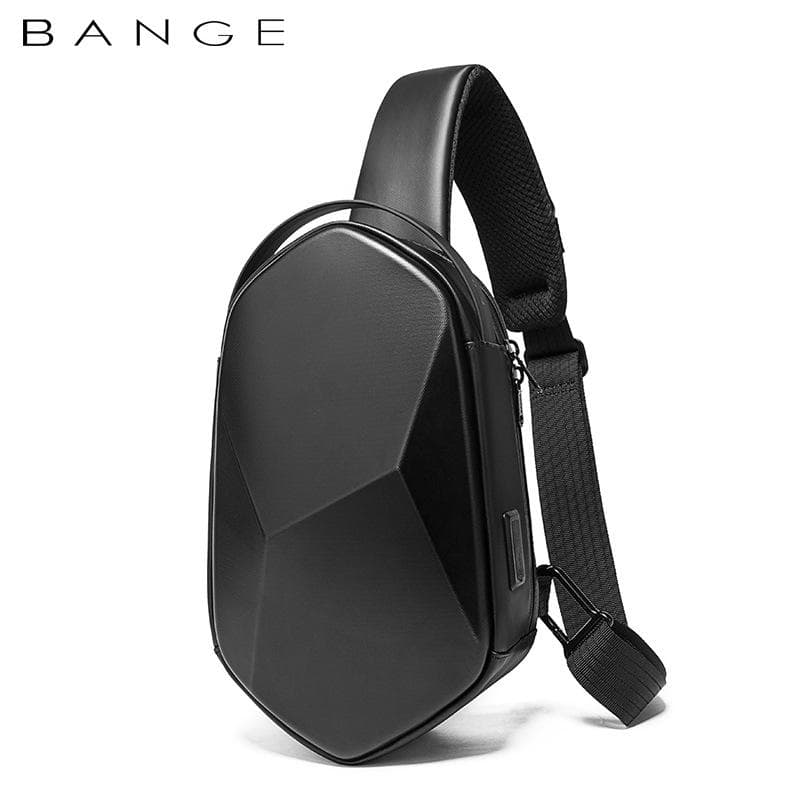 Bange Hardskal Design 3.0 USB-laddning Axelväska Axelväskor Manlig Vattentät Kortresa Bröstväska Ryggsäck För Män Slingväska svart