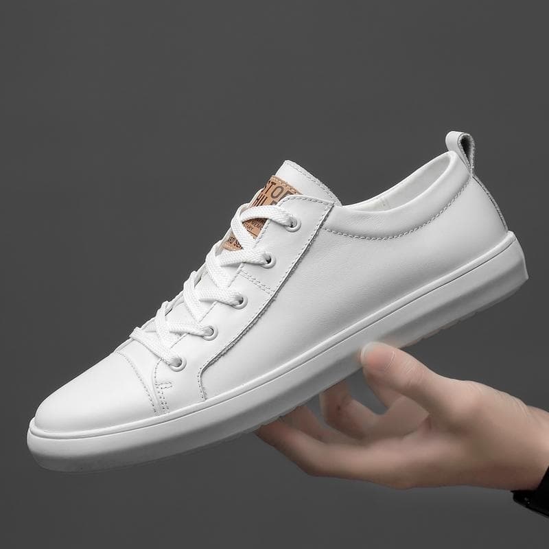 Mode Äkta Läder Vardagsskor Herr Allmatch Vita Sneakers Herr Utomhus Promenadskor Lätta Skateboardskor Snörning Herr Flats cm vit