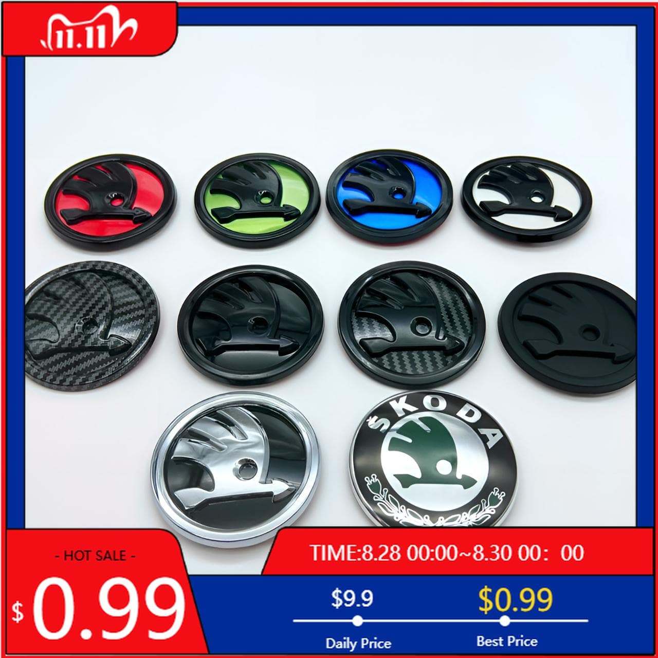 Bilklistermärke 80/90/100mm 3D-logotyp Framhuvsgrill Bakre bagageutrymme Emblem Badge Klistermärke För Skoda Fabia Rapid Superb Octavia a7 K