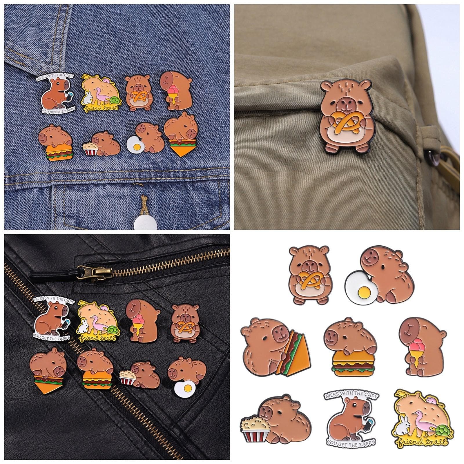 Set med 8 handgjorda broscher av legering med kapybara-tema, djurtema, elegant kavajnål, accessoarer för trendsättare