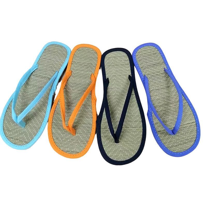 Kvinnor Platta Flip-flops Tofflor Bekväma halkfria sandaler Bambu rotting Flip Flop Hem Badrum Modetofflor Zapatos cm mörkblå färg
