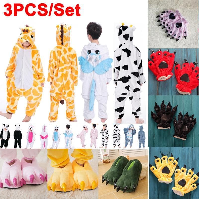 3st/set Barn Barn Pyjamas Kigurumi Cosplay kostym Djur nattkläder kostym + skor + handskar cm