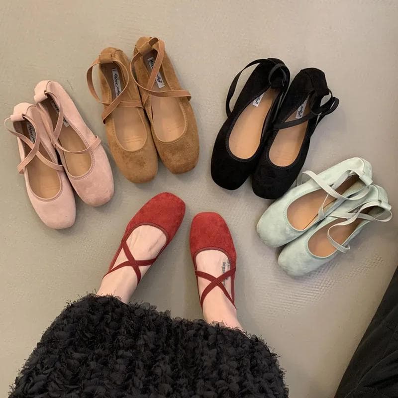 Damskor Balettskor Sammet Tunn Sko Mary Jane Loafers Fyrkantig Tå Pumps Elastiskt Band Slip-on Vardagsskor Mjuka Damarbetsskor cm svart