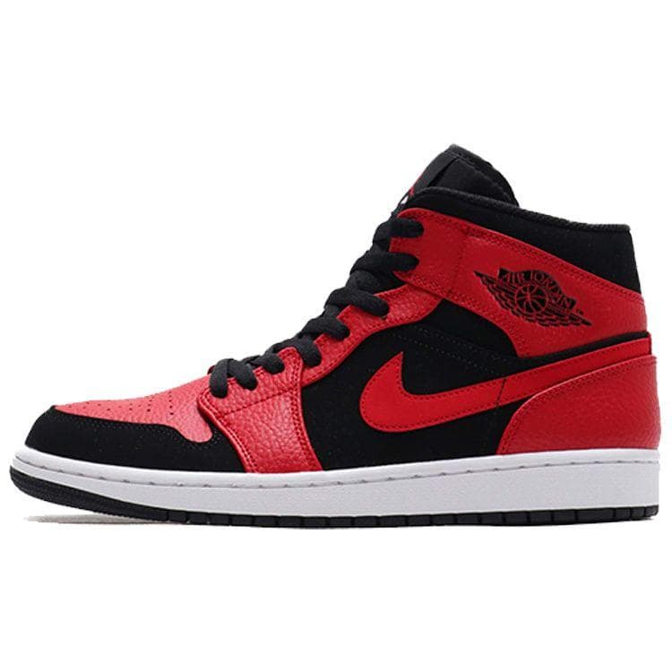 Air Jordan 1 Mid Bred Herrskor Svart Gym-Röd-Vit 554724-054 cm