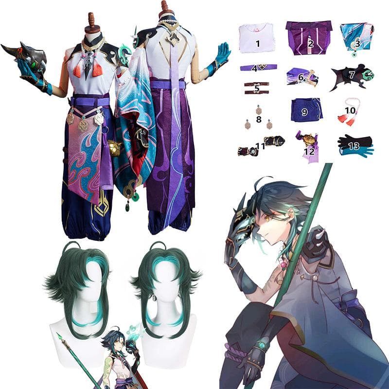 Xiao Cosplay Kostym Anime Xiao Kimono Game Suit Uniform Peruk Game Halloween kostymer för män kvinnor cm