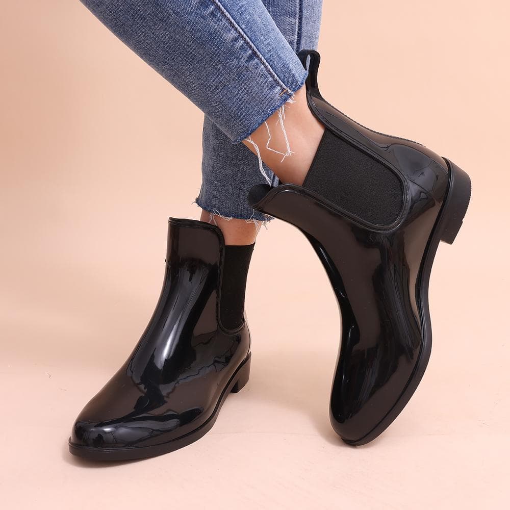 Mode Kidmi Klassiska Dam Chelsea Stövlar Glänsande Regnstövlar Sommar Vattentäta Chelsea Stövlar För Damer Mode Utomhus Halkfria Hemskor 23cm
