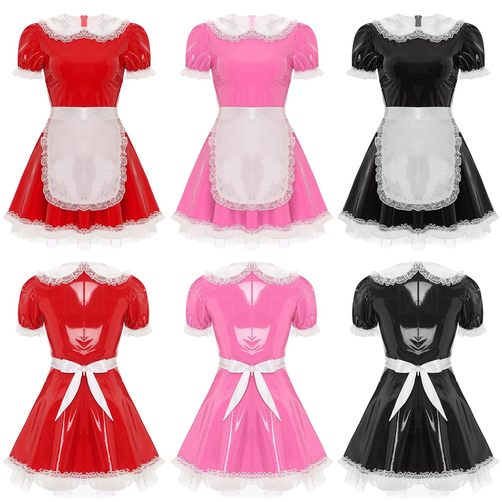 Kvinnors tjänare Cosplay Maid Latex A-Line Klänning Karneval Temafest Utklädningsdräkt med förkläde cm svart